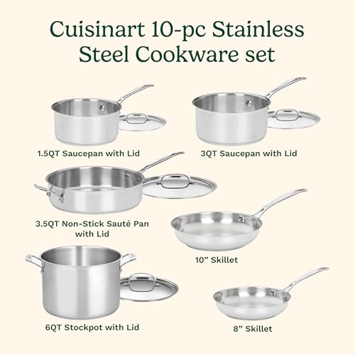 Cuisinart Chef's Classic 10-Piece Stainless Steel Pots and Pans Set, Cool Grip™ Handles, Silver (77-10PC) by Cuisinart - Image 3