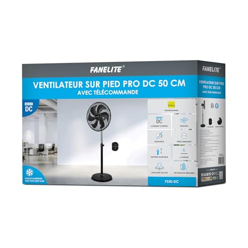 Fanelite Ventilateur sur pied professionnel FS50-DC – 50 cm – Moteur DC silencieux – Débit d’air 230 m³/min – 6 vitesses – Télécommande – Puissant – Usage pro/commercial (50 cm) – vue 7