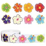 Whaline 1000Pcs Hawaiian Tropical Luau Stickers Summer Hibiscus Sticker Self Adhesive Aloha Floral Stickers Roll Colorful Flowers Label Sticker Decal for Envelope Card Rewards Party Favors, 8 Designs