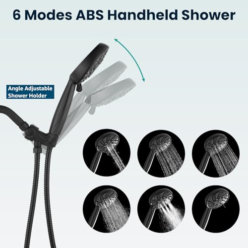 gotonovo Single-Handle Shower Faucet Set Shower Kit with Valve Shower Head and Handle Set Shower Trim Kit with 6 Modes ABS Handheld Shower Fixtures Shower Valve and Trim Kit Matte Black - Thumbnail 3