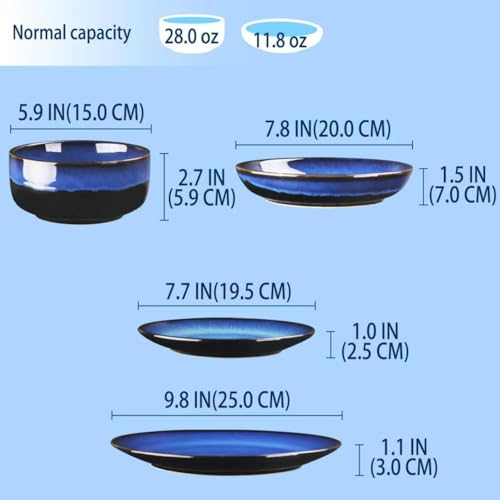 Image of Ceramic Plate and Bowl Set, 16 Pieces, Dinnerware Set, Serves 4, Modern Dinner Salad Plate | Cereal Bowl, Microwave and Dishwasher Safe Kitchenware, Starry Blue