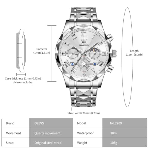 Image of OLEVS Watch for Men Chronograph Business Dress Large Face Mens Wristwatches