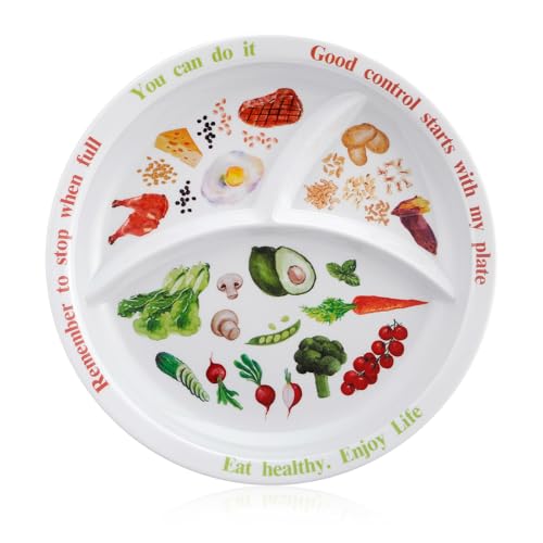 Yuecda Placa de control de porciones de 10 pulgadas para una alimentación equilibrada, plato de nutrición saludable para adultos y adolescentes, separadores de melamina, perfecto para una alimentación