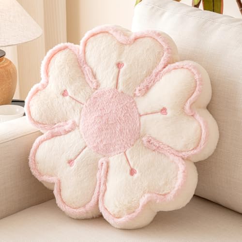 Znhinery Flower Shaped Decorative Throw Pillow Cushion for Bed Couch, Cute Flower Plush Throw Pillows Home Decor Floor Pillow Seating Cushions (Beige, 13.7 Inches)