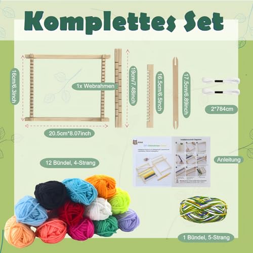 MKLG MINI DIY Holz Webrahmen Kinder Set, Webrahmen für Kinder ab 4 6 8 Jahre Kleiner & Tragbarer, 20.5 * 16cm Einfach zu Montieren Kreatives Geschenk für Mädchen & Jungen