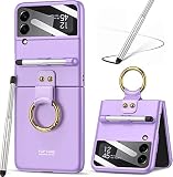 LIULANZ for Samsung Galaxy Z Flip 4 Case with Pen and Ring,Ultra Thin Matte Leather Anti-Drop Phone