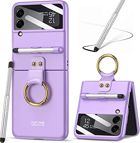 Liulanz For Samsung Galaxy Z Flip 4 Case With Pen And Ring,Ultra Thin Matte Leather Anti-Drop Phone Cover With Camera Screen Protector For Samsung Galaxy Z Flip 4 5G #TOP6