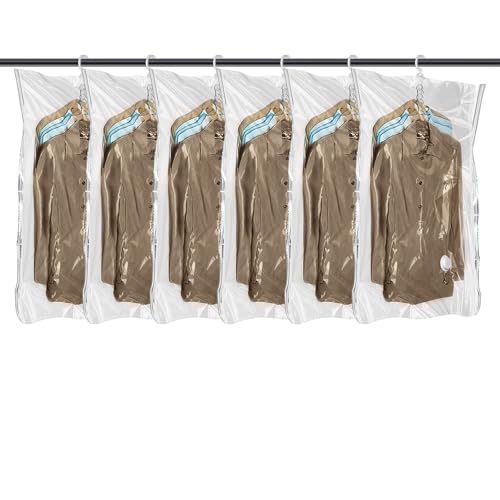 Flintronic Sac Sous Vide Vetement Aspirateur, Lot de 6 Sacs de Rangement Suspendu pour Vêtements Sous Vide, Rangements Vêtements pour Placards et Penderie,...