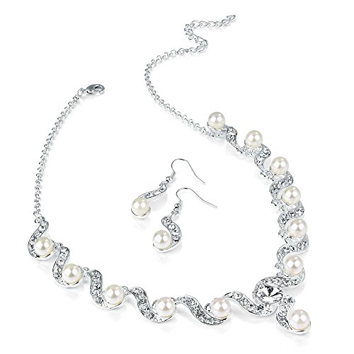 Preisvergleich Produktbild Silber glänzend und perlmutt mit Halskette und Ohrringe Modeschmuck