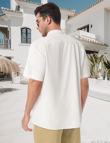 Mens Linen Shirt, Casual Button Up Down Shirts for Men, Beach Short Sleeve Essential Business Top for Summer3