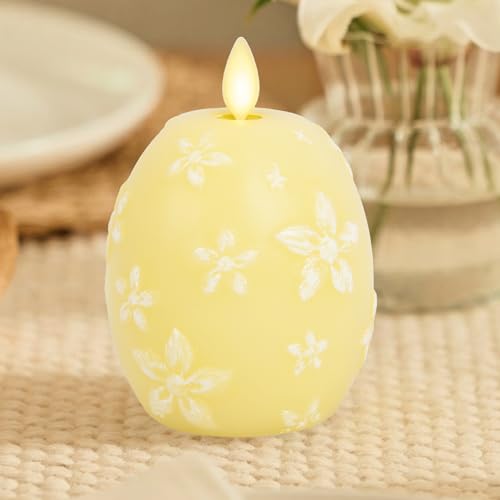 Image of Luminara Flameless Candle Crystal Beads Glitter Sphere, Unscented Real Wax LED Candle, Timer, Holiday Decoration Centerpiece (Lemon Chiffon Floral)
