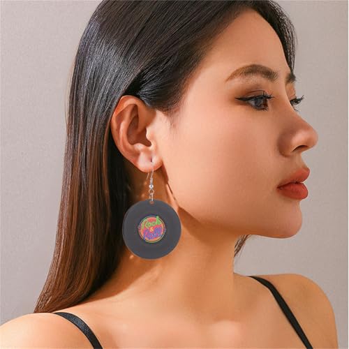 coadipress Vintage Vinyl Records Earrings for Women Retro Black Red Acrylic Long Player DJ Rock Roll 50s 60s 70s Classic Music Circle Record Dangle Drop Earrings Disco Party Jewelry4