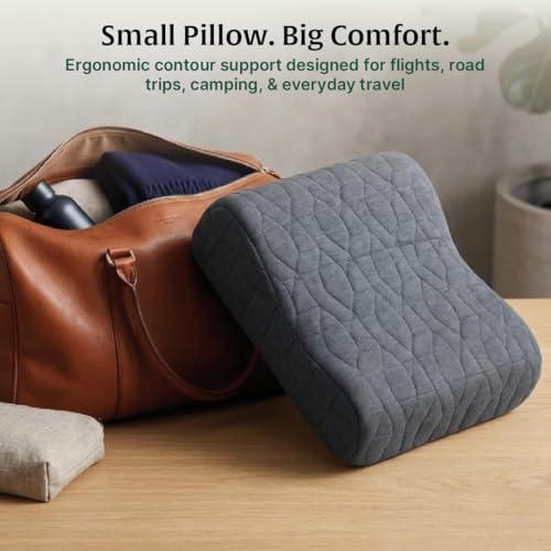 Image of The White Willow Vintage Contour Travel Memory Foam Pillow with Cover - 12 inch x 10 inch X 3 inch, Grey