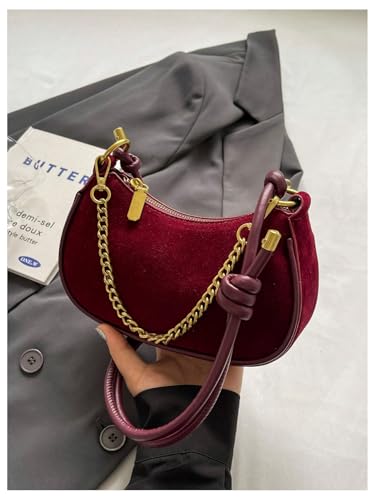 OYOANGLE Women's Suede Chain Decor Mini Shoulder Bags Zipper Clutch Purse Handbags Vintage Elegant Crossbody Bag4