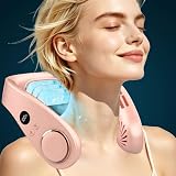 Kouric Ventilador de Cuello con Aire acondicionado Silencioso,5 Velocidades,5500mAh,Pantalla LED para Batería y Velocidad,Hasta 24 Horas,Portatil para Viajes, Oficina, Deportes y Exteriores-Rosa