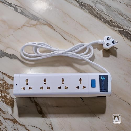 Image of Extension Board with 4 Multiplug Sockets & Master Switch | 6A Power Extension Board | 2 Meter Copper Wire Extension Cord | Heavy-Duty Spike Guard & Extension Box for Home & Office (White)