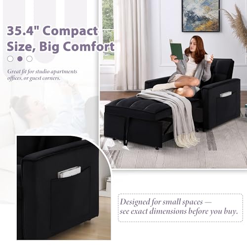 Sillón cama convertible terciopelo negro miniatura 5