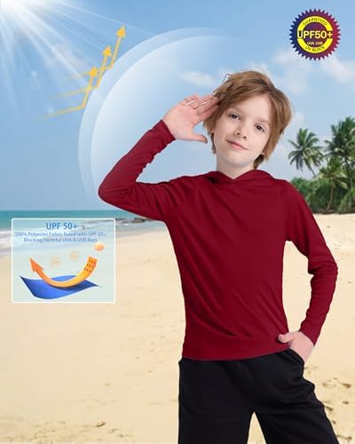 남아용 UPF 50+ 래쉬가드 긴팔, 청소년 아동용 UV 자외선 차단 SPF 수영 후드, 여아용 수상 낚시 해변 후드 셔츠 — 사진 4