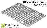 Fenau - 340 x 490 x 20 mm - Gitterrost, MW: 30/30 mm, verzinkt, Rost für Zarge: 350 x 500 x 23 mm, Bau-Normrost für Lichtschacht