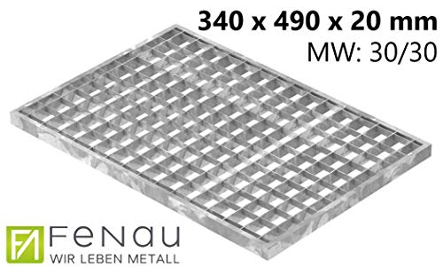 Fenau - 340 x 490 x 20 mm - Gitterrost, MW: 30/30 mm, verzinkt, Rost für Zarge: 350 x 500 x 23 mm, Bau-Normrost für Lichtschacht