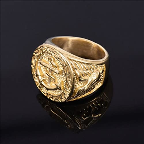 Lok68 Gold Anchor Ring For Men, United States Navy Ring Nautical Pirate Sailor Anchor Ring Gothic Boat Anchor Ring Hip Hop Usn Ring Men’s Punk Rock Gold Anchor Usa Army Ring Jewelry (12) #TOP1