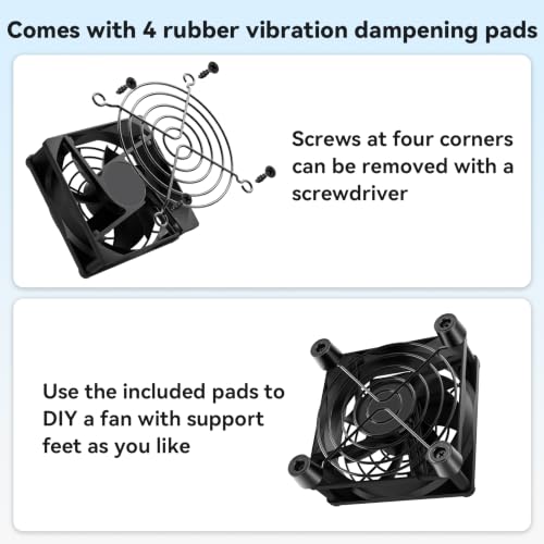 ELUTENG Ventilateur USB 80 mm 5 V avec 3 vitesses L/M/H, ventilateur USB PC 80 mm avec 4 pieds amortisseurs, ventilateur de refroidissement électronique avec grille métallique pour ordinateur portable – vue 4