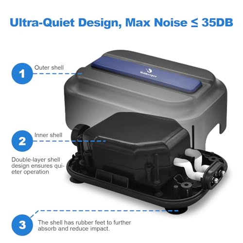 fishkeeper Aquarium Air Pump, 8W Dual Outlet Adjustable Fish Tank Aerator, 130GPH Quiet Oxygen Bubbler with Air Stone/Tubing/Check Valve/Connector for Fish Tank up to 140 Gallon - Thumbnail 4