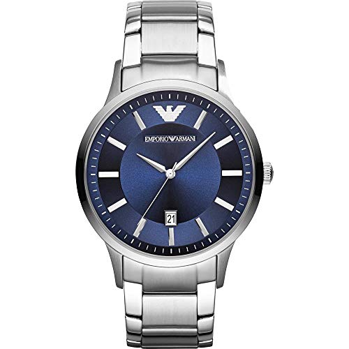 Emporio Armani Watch for Men, Three Hand Date Movement, 43 mm Silver Stainless Steel Case with a Stainless Steel Strap, AR11180