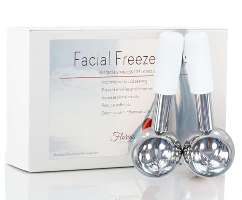 Floraison Bastoncini di crio per la pelle del viso, rullo di raffreddamento per ghiaccio, sfere fredde, in acciaio inox chirurgico, per massaggio facciale, collo, occhi, anti soffio, trattamento anti