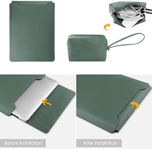 HoYiXi 13 Inch Laptop Sleeve Case Leather Case Compatible with MacBook Air 13.3/13.6 M1 M2/MacBook Pro 13 2022-2016/Dell XPS 13/Surface Pro X/8/7 /6/5/Surface Laptop 13.5 Inch, Sleeve Bag Green