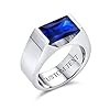 Personalize Simple Geometric Rectangular Simulated Blue Sapphire or Clear Cubic Zirconia Emerald Cut AAA CZ Statement Engagement Ring For Men Silver Tone Stainless Steel #2
