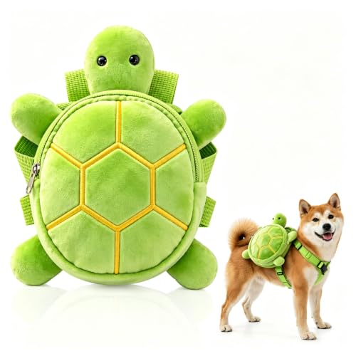 3D Schildkröten Hunderucksack mit Taschen | Verstellbarer Hunderucksack mit Leine, Selbsttragender Rucksack für Kleine Hunde und Katzen