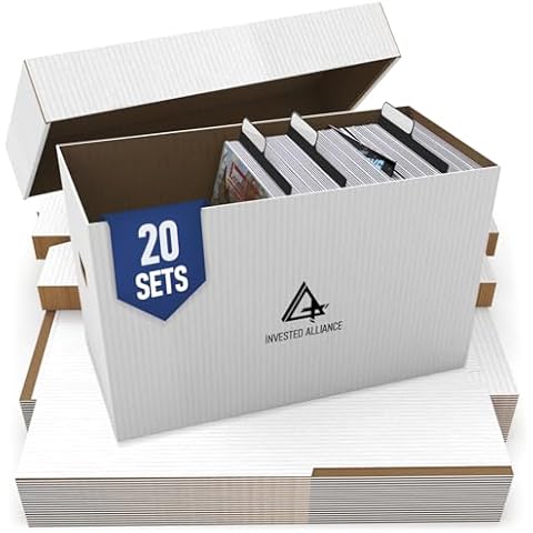 Invested Alliance Premium Short Comic Book Storage Box | Thick White Corrugated Paper Storage Box For Comics With Lid & Handles. Protects 150-175 Current & Silver Age Comics. (20 Pack) Cover