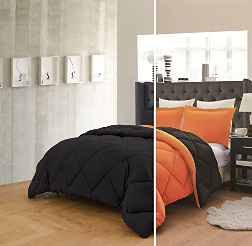 Empire Home Reversible Comforter and Pillow Shams 3-Piece Set in 10 Color Combinations - Down Alternative (Orange/Black, Full)