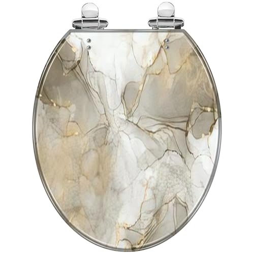 Round Toilet Seat Realistic liquid marble gold Resin Toilet Seat with Quietly Close Quick Release Hinges Decorative Toilet Seat with Cover Easy to Clean and Install