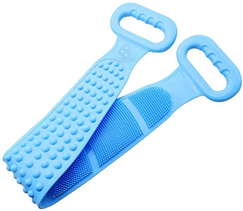 Krupanidhi Body Wash Silicone Body Scrubber Belt Double Side Shower Belt Removes Bath Towel Waterproof Easy Foot Cleaner Cleaning Brush Scrubber for baby (Random Color) 1