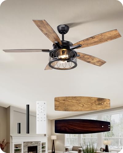 EDISHINE 52in Farmhouse Ceiling Fans with Lights, 10%-100% Dimmable, 5