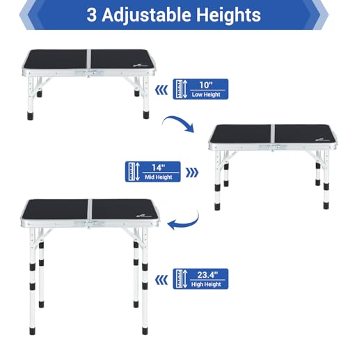 Sportneer Folding Camping Table, 4 Adjustable Height Small Folding Table 60cmL× 40cmW Portable Camp Tables with Mesh Layer for Outdoor Camp Garden Picnic Dining Cooking - Image 4