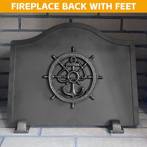 1More Firebacks for Fireplace - Iron Fire Place Back Plates with Feet, 23in Fireplace Heat Reflect, Fireplace Wall Protection.Fireback Decorative Wheel Design - Thumbnail 4