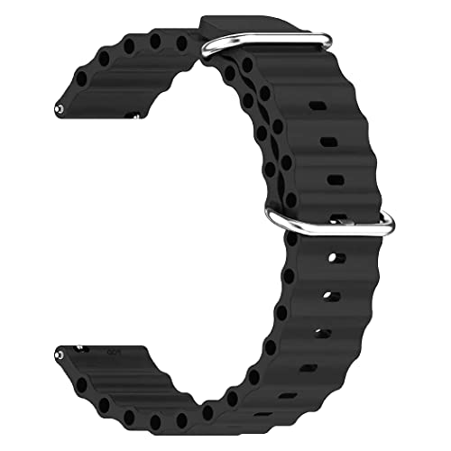 ONE ECHELON Quick Release Watch Band Compatible With Fossil Q Founder 2.0 Silicone Ocean Band Style Replacement Strap (Black)