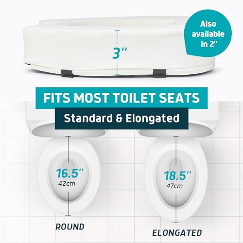 Lunderg Toilet Seat Riser for Seniors - Adds 3 inches. Universal Fit - Raised Toilet Seat Cushion with Medium-Firm Foam for Enhanced Comfort & Elevation. Easy to Clean. Post-Surgery Must Have (White)