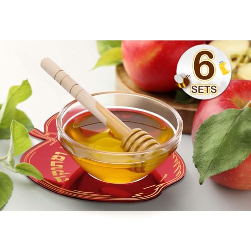 Newtay 6 Sets Rosh Hashanah Honey Dish, with Dipper, Red, Apple by Newtay - Used condition - Image 2