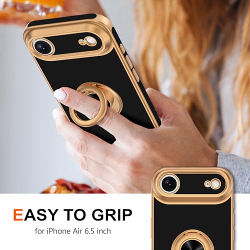 Coque iPhone Air 6,5" noire Hython avec anneau support rotatif et béquille