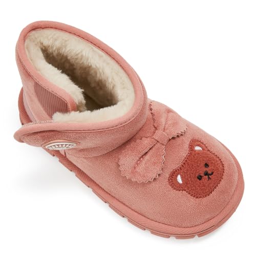 Girls Snow Boots Waterproof Hook and Loop Mid Calf Faux Fur Lining Winter Shoes2