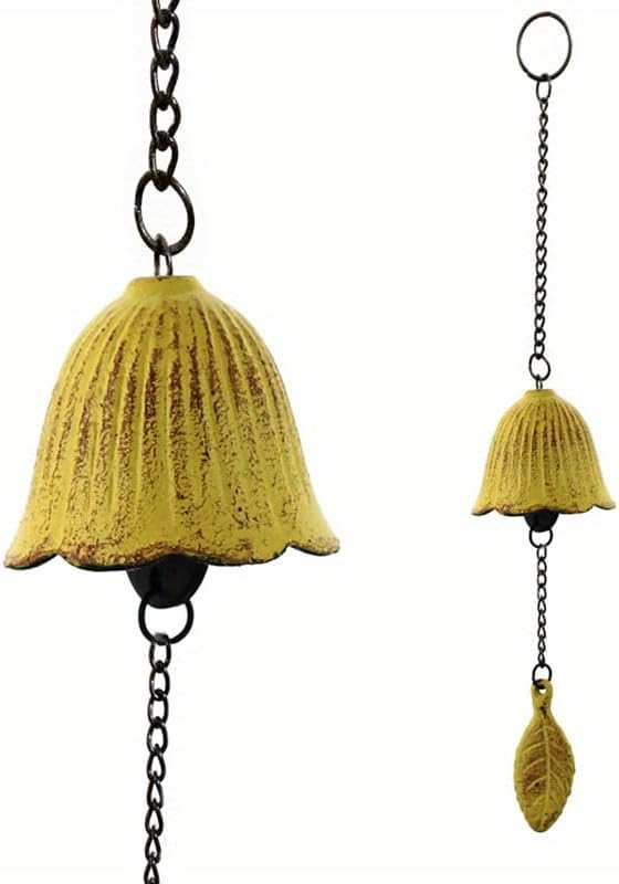 Rustic Cast Iron Wind Chime Vintage Metal Leaf Bell Outdoor Patio Hanging Decor Camping Blessing Festive Party Gift Yellow