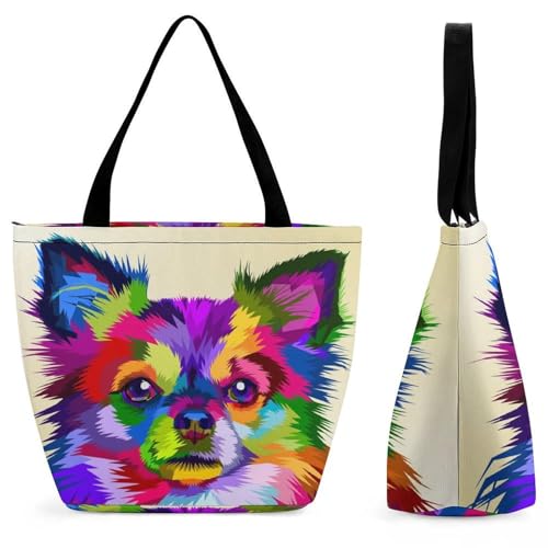 Sac de shopping chien coloré - Grand sac à main femme 28.5x18x32.5cm