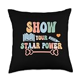 Teacher Testing Day Retro Groovy Show Your STAAR Power Brain Throw Pillow