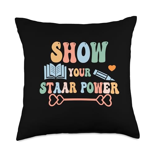Teacher Testing Day Retro Groovy Show Your STAAR Power Brain Throw Pillow