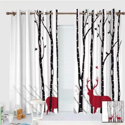 ZXAWT Custom Design Curtains/Grommet Top Blackout Curtains/Thermal Insulated Curtain for Bedroom and Kitchen-Set of 2 Panels(Birch Tree Forest with red Christmas Deers 51" W*63" L)