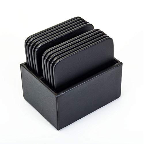 Dacasso A1043 Leather 10 Square Coaster Set with Holder Black